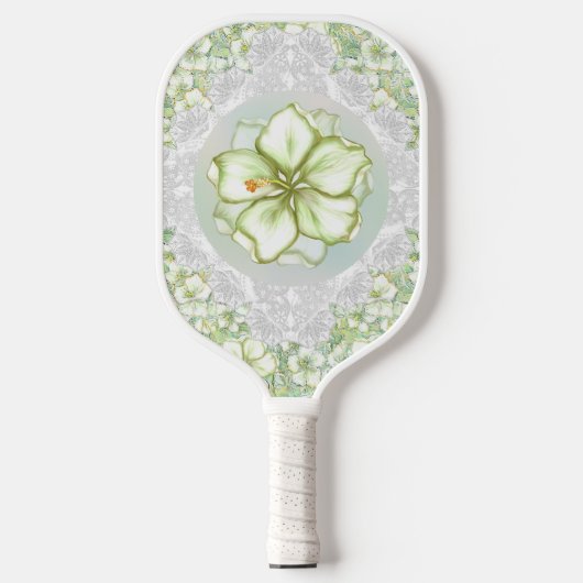 Hibiscus & kant WIT Pickleball Paddle (Voorkant)