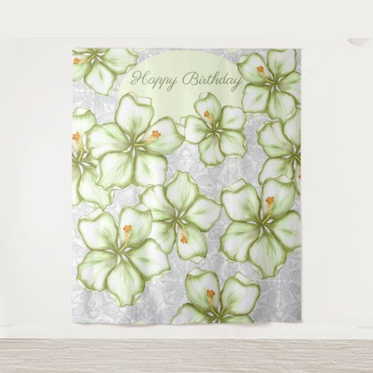 Hibiscus & kant WIT Wandkleed (Voorkant)