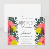 Hibiscus Leaf Hand-Drawn Floral Tropical Wedding Briefkaart (Voorkant / Achterkant)