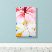 Hibiscus met Plumeria Canvas Afdruk (Insitu (Houten vloer))