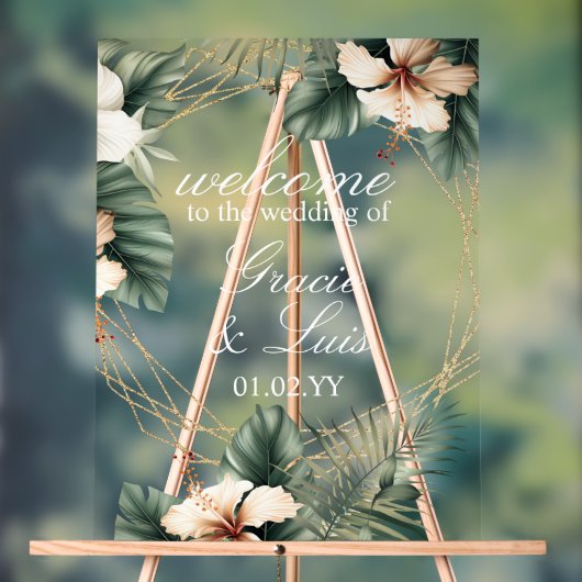 Hibiscus Monstera Fleurs Botaniques Or Mariage (Neutre)