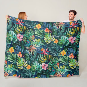 Hibiscus Monstera-Oerwoud Fleece Deken