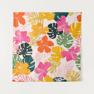 Hibiscus & Monstera: Tropische levendigheid Wandkleed