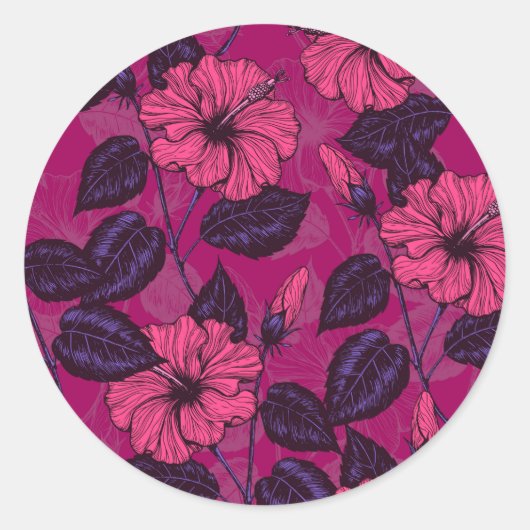Hibiscus nacht ronde sticker (Voorkant)