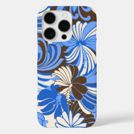 Hibiscus Oerwoud Hawaiian Blue en Brown iPhone 16 Pro Hoesje