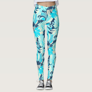 Hibiscus Oerwoud Hawaiian Tropische Floral Aqua Leggings