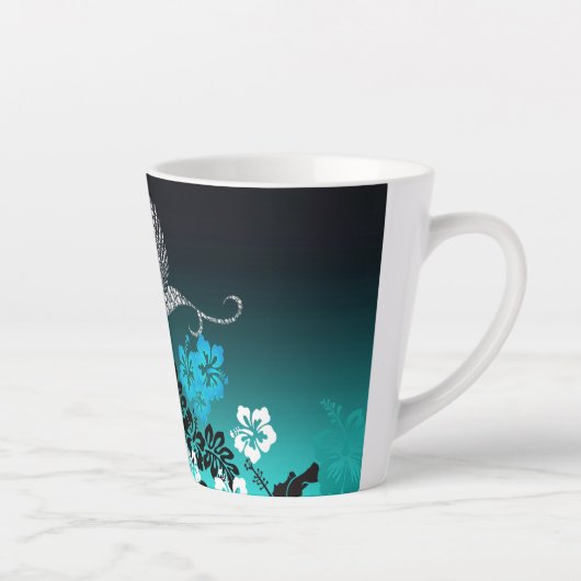 Hibiscus op Turquoise met Hummingbird Latte Mok (Rechts)
