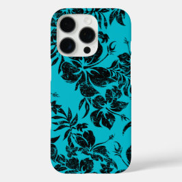 Hibiscus Pareau Hawaiian Floral Turq en Black iPhone 16 Pro Hoesje