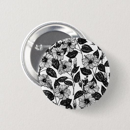 Hibiscus-patroon Ronde Button 5,7 Cm (Voorkant /achterkant)