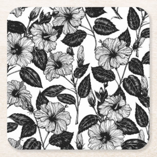 Hibiscus-patroon Vierkante Kartonnen Onderzetter
