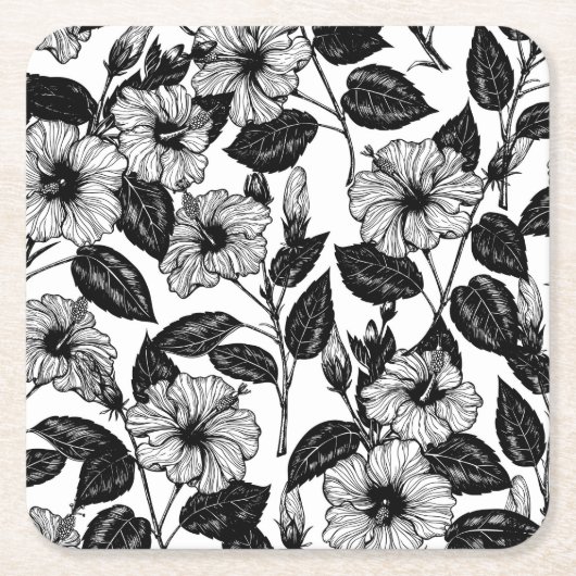 Hibiscus-patroon Vierkante Kartonnen Onderzetter (Voorkant)