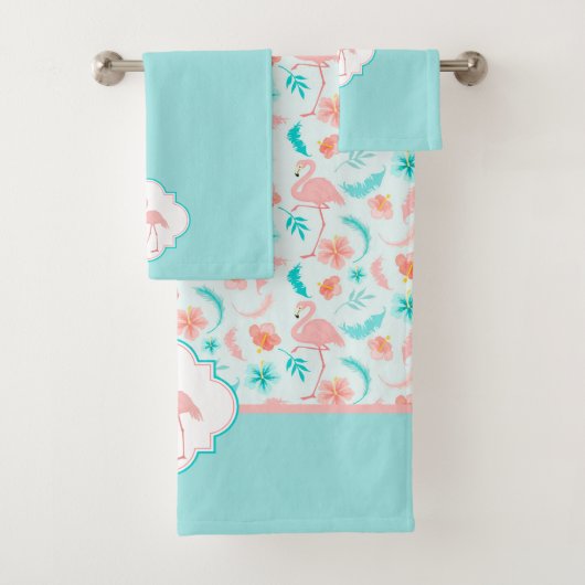 Hibiscus Pattern Pink Flamingo Bad Handdoek (Insitu)