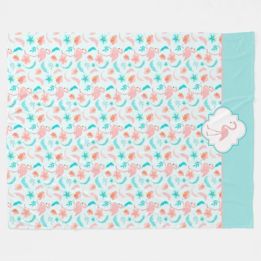 Hibiscus Pattern Pink Flamingo Fleece Deken (Voorkant (Horizontaal))