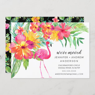 Hibiscus Pink Flamingo Moving Announement Kaart