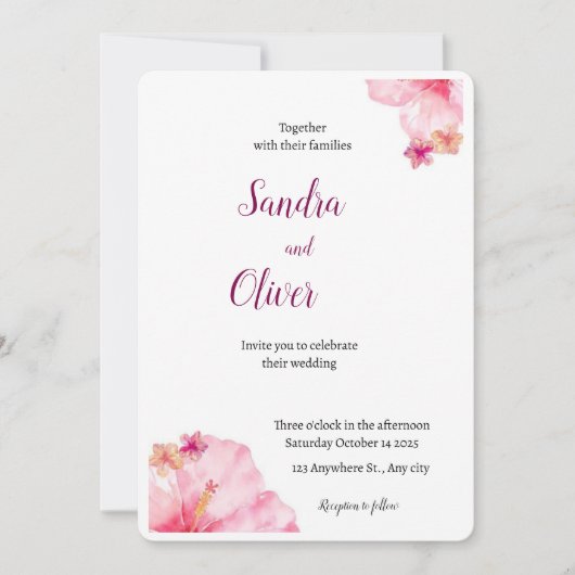Hibiscus Plage Tropical Invitation de mariage (Devant)