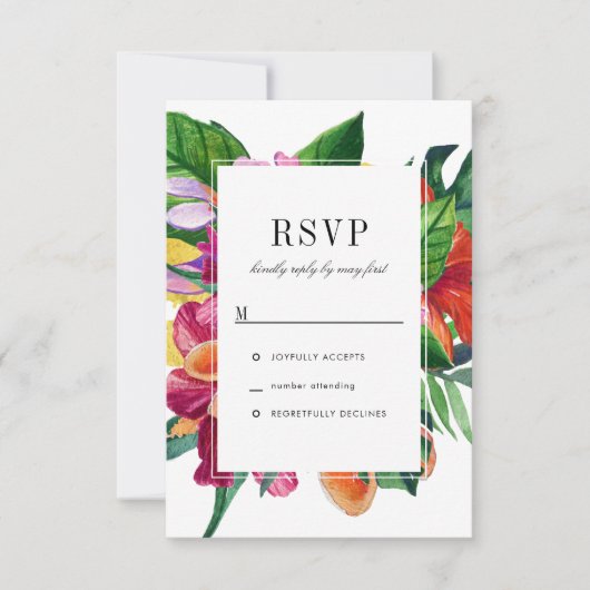 Hibiscus, Plumeria & Palm Modern Trouw RSVP Kaart (Voorkant)