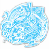 HIBISCUS POLYNESIAANSE TRIBAL LTblue Sticker (Voorkant)