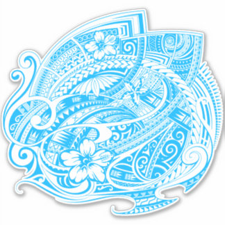 HIBISCUS POLYNESIAANSE TRIBAL LTblue Sticker