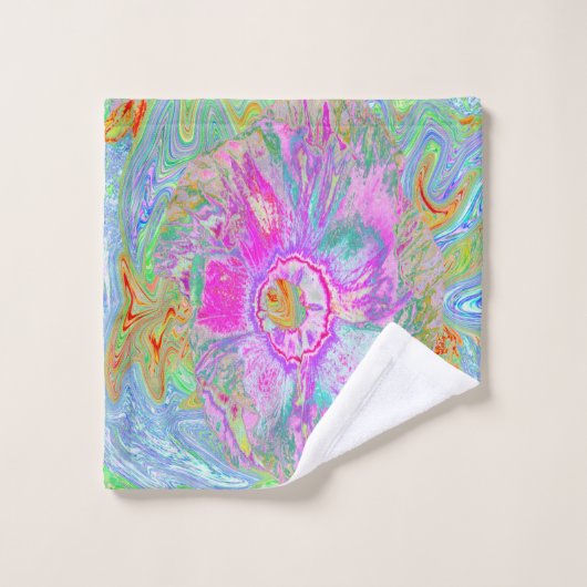 Hibiscus psychédélique rose-chaud et ultra-violet (Gant de toilette)