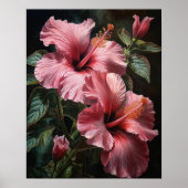 Hibiscus rose Fleurs Art Imprimer Poster (Devant)