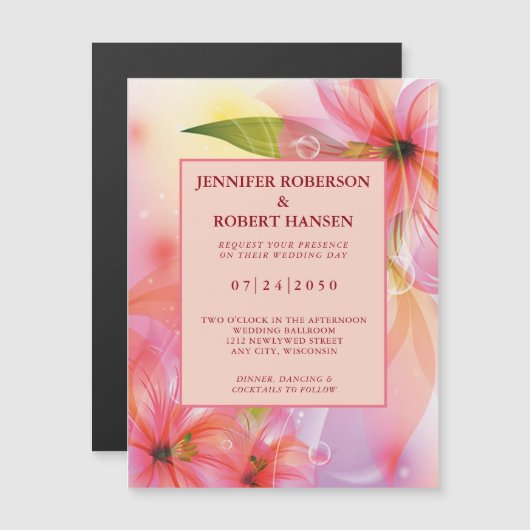 Hibiscus rose Floral Mariage Invitation magnétique (Devant / Derrière)