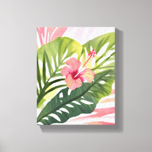 Hibiscus Schoonheid   Tropische Bloem Waterverf Canvas Afdruk