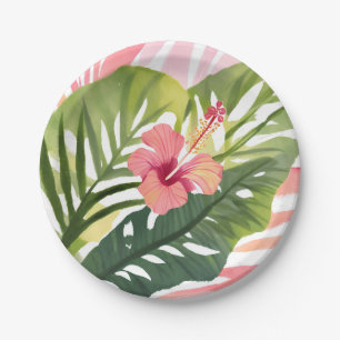 Hibiscus Schoonheid Tropische Bloem Waterverf Papieren Bordje