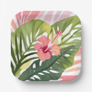 Hibiscus Schoonheid Tropische Bloem Waterverf Papieren Bordje