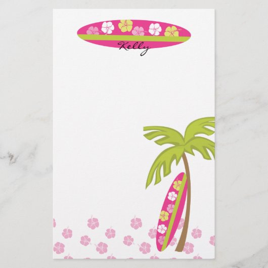Hibiscus Surfboard Briefpapier (Voorkant)