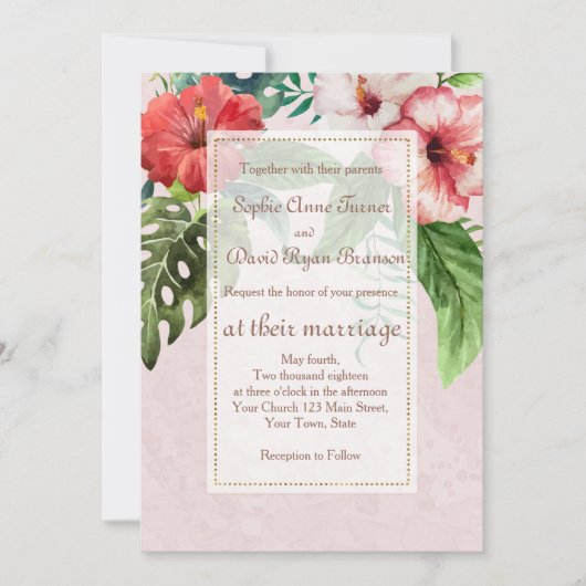 Hibiscus Tropical Bouquet Plage Mariage Invitation (Devant)