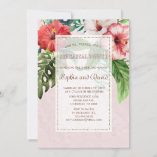 Hibiscus Tropical Bouquet Rehearsal Dinner Invite Kaart