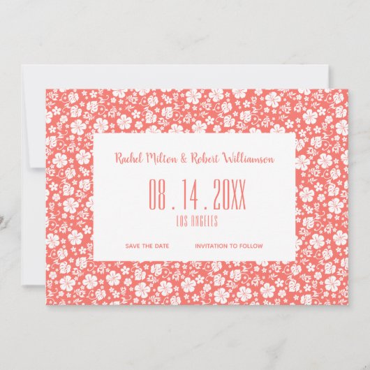 Hibiscus Tropical Coral Wedding Save The Date (Voorkant)