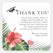 Hibiscus Tropical Custom Text Afstuderen Bedankt Vierkante Sticker (Voorkant)
