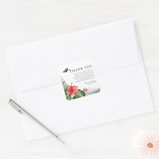 Hibiscus Tropical Custom Text Afstuderen Bedankt Vierkante Sticker (Envelop)