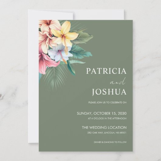 Hibiscus tropical Destination Mariage Invitation (Devant)
