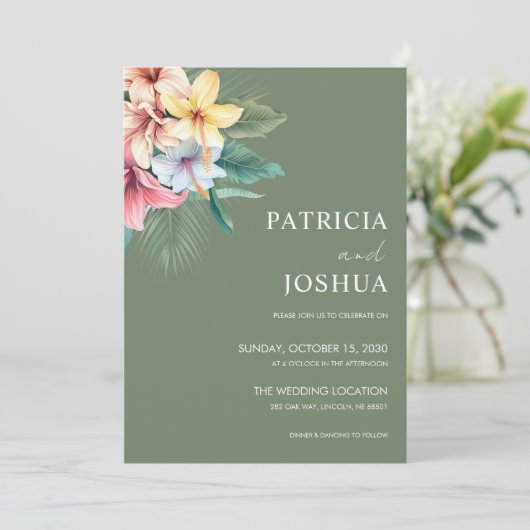 Hibiscus tropical Destination Mariage Invitation (Debout devant)