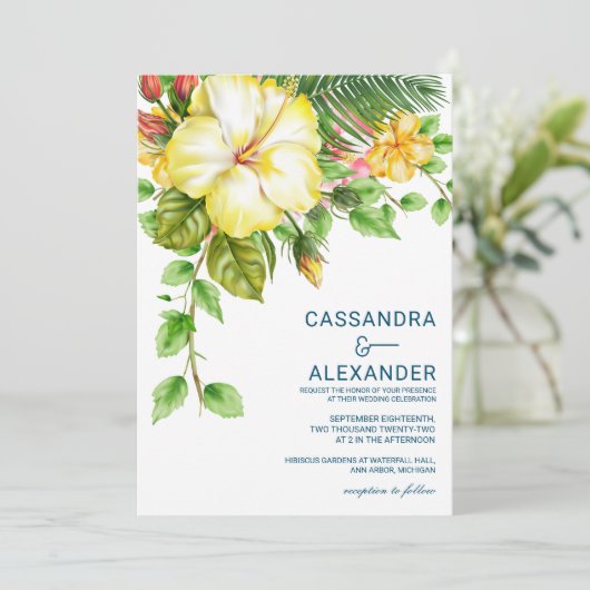 Hibiscus Tropical Faire-part de mariage (Debout devant)