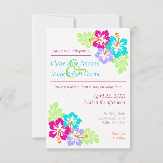 Hibiscus Tropical - Faire-Part de Mariage 3x5 (Devant)
