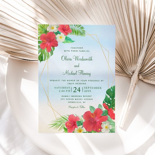 Hibiscus Tropical Floral Beach Wedding Kaart