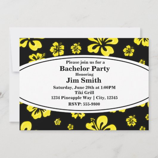 Hibiscus Tropical Jaune Floral Black Invitation (Devant)