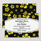 Hibiscus Tropical Jaune Floral Black Invitation (Devant / Derrière)