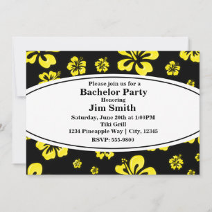 Hibiscus Tropical Jaune Floral Black Invitation