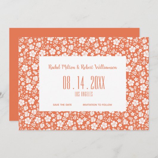 Hibiscus Tropical Peach Wedding Save The Date (Voorkant / Achterkant)