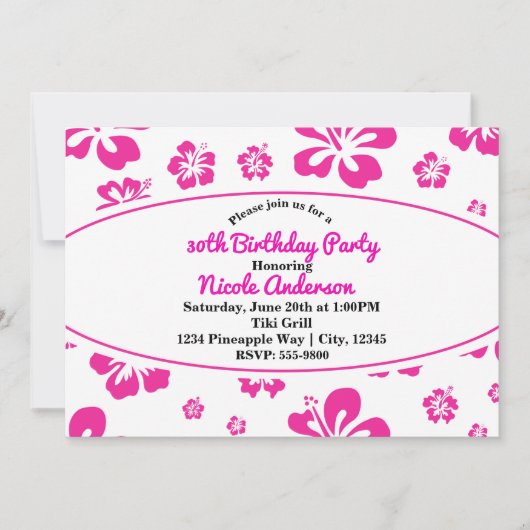 Hibiscus tropical rose chaud Invitation de la fête (Devant)