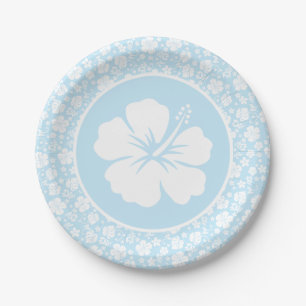 Hibiscus Tropical sur Assiette en Papier Bleu