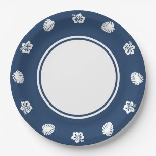 Hibiscus Tropical sur Assiette en Papier Navy