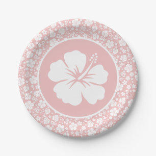 Hibiscus Tropical sur Assiette en Papier Rose