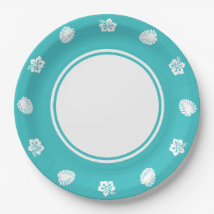 Hibiscus Tropical sur Assiette en Papier Turquoise