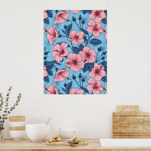 Hibiscus Tropisch Bloempatroon Poster