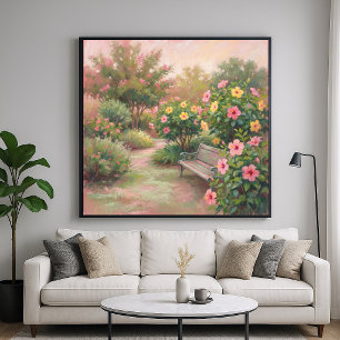 Hibiscus Tuin - Pastel Schilderstijl Poster
